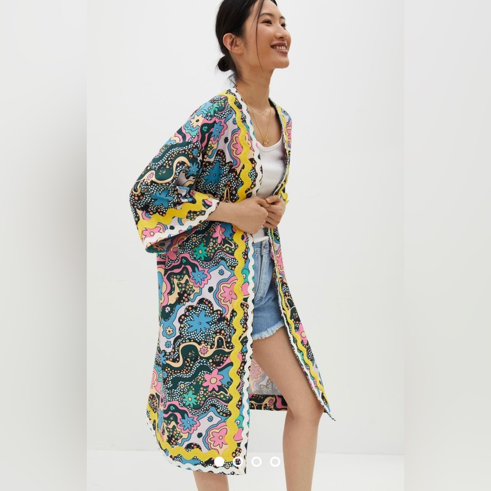 NWT CeliaB kimono jacket coat ric rac trim coverup Anthropology one size S M L